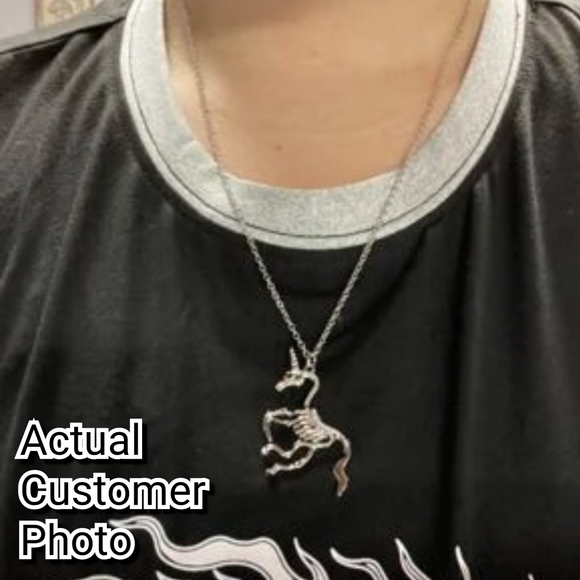 Pale Horse Skeleton Unicorn Horse Necklace Spooky Season Approved! - Picture 8 of 11